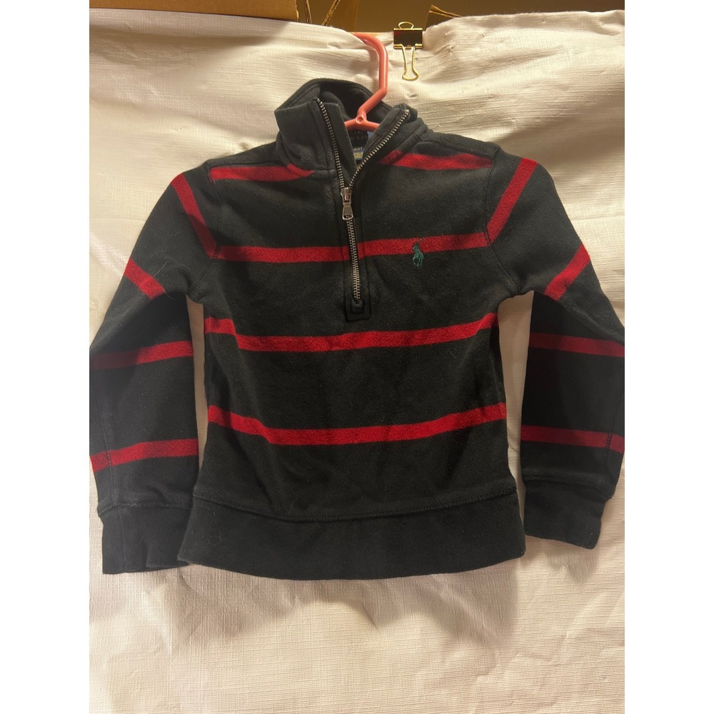 Polo Ralph Lauren Toddler Boys 2T Quarter Zip Pullover Black Red Striped Pony